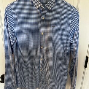 Vineyard Vines Men's Blue and White Gingham Shirt
